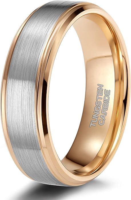 TRUMIUM 4mm 6mm 8mm Tungsten Rings for Men Women Silver Blue Rose Gold Plated Black Tungsten Wedding Band Matte Brushed Finish Comfort Fit Size 4-15