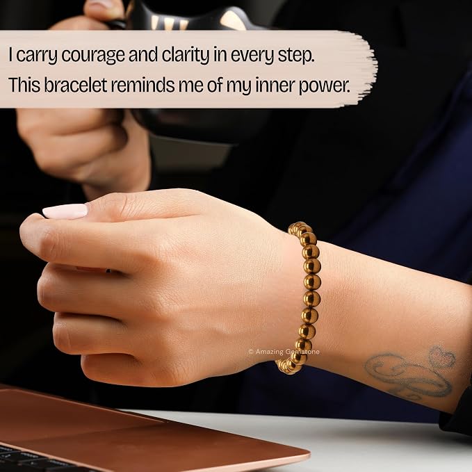 Amazing Gemstone Copper Hematite Bracelet, Gifts for Men & Women - Protection Healing Crystal Bracelet - 8mm Gemstone Beaded Adjustable Bracelet, Pulseras para Hombres Mujer Stocking Stuffers