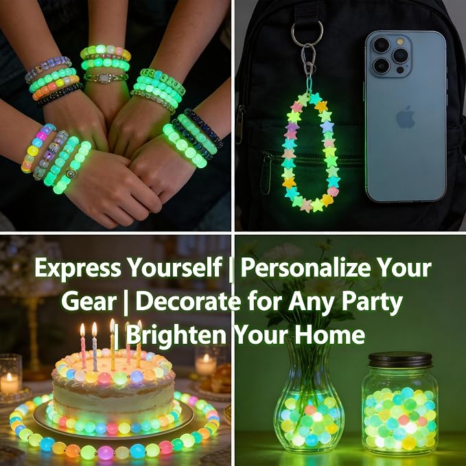 RACIOCK 3 Box Glow in The Dark Beads for Jewelry Making Kit - 1890Pcs Glow Craft Beads with Crystal Beads, Letters, Numbers & Pony Beads for Bracelet Necklace Earrings Making, DIY Craft & Party Decor