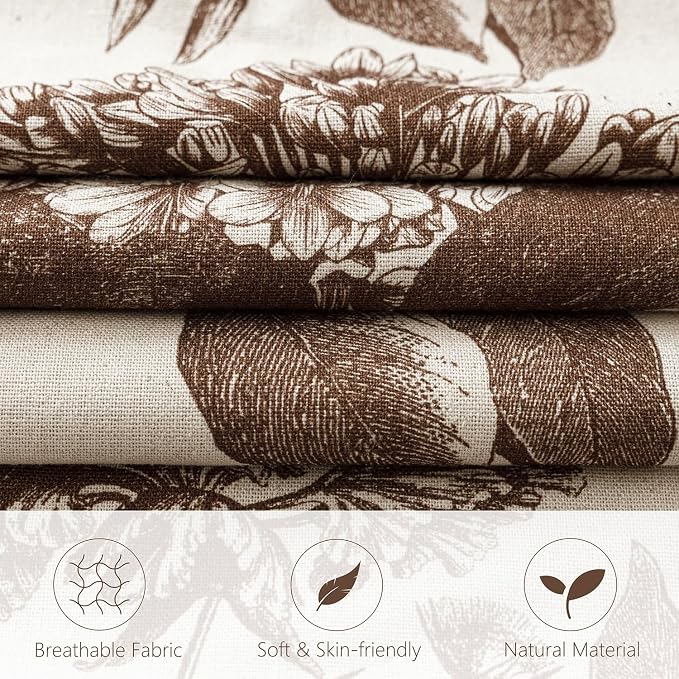 Foindtower Set of 2 Linen Floral Throw Pillow Covers Neutral Vintage Print Decorative Cushion Covers Farmhouse Boho Home Decor for Sofa Chair Couch Bedroom Living Room,20×20 Inch,Dark Brown