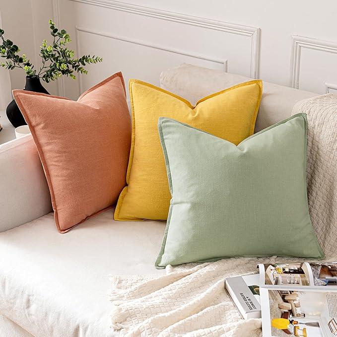 MIULEE Decorative Linen Pillow Covers 18x18 Inch Light Green | Boho Farmhouse Neutral Couch Throw Pillows for Bed, Pack of 2 Accent Modern Pillowcases, Sofa Livingroom Home Decor