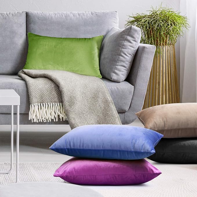Nestl Throw Pillow Covers, Cozy Velvet Decorative Pillow Covers 12 x 20 Inches, Soft Solid Couch Pillow Covers for Sofa, Bed and Car, Set of 2 - Black