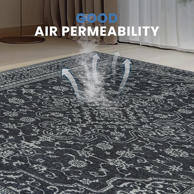 Washable Rugs 8x10 Area Rugs for Living Room,Bedroom,Dining Room- Soft Low Pile Stain-Resistant Carpet with Non-Slip Rubber Backing,Large Vintage Area Rug for Farmhouse Nursery Home Office Decor
