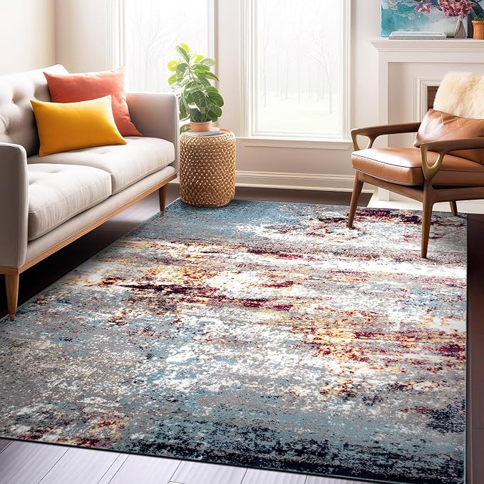 Rugshop Watercolor Distressed Modern Bohemian Area Rug Multi 5' x 7'