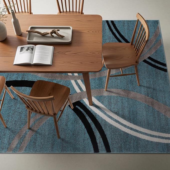 Rugshop Wavy Circles Modern Fade-Resistant Area Rug Blue 8'8" x 12'