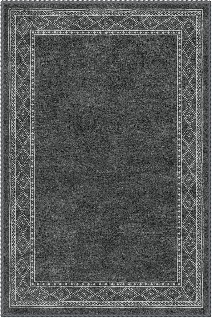 Lahome Modern Bordered 2x3 Rugs for Entryway Bedroom, Gray Kitchen Rugs Non Slip Washable Ultra-Thin Indoor Door Mat for Entry, Soft Stain Resistant Throw Carpet for Laundry(2x3ft,Gray)