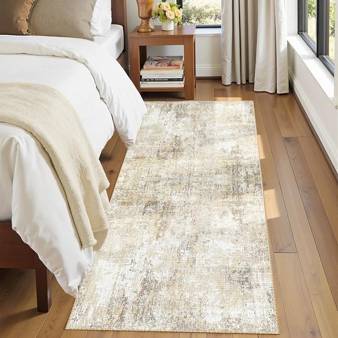 RELEANY Washable Area Rugs 2'x8' Non-Slip Modern Abstract Soft for Living Room Entryway Bedroom Kitchen, Print Pattern, Neutral Brown Gray