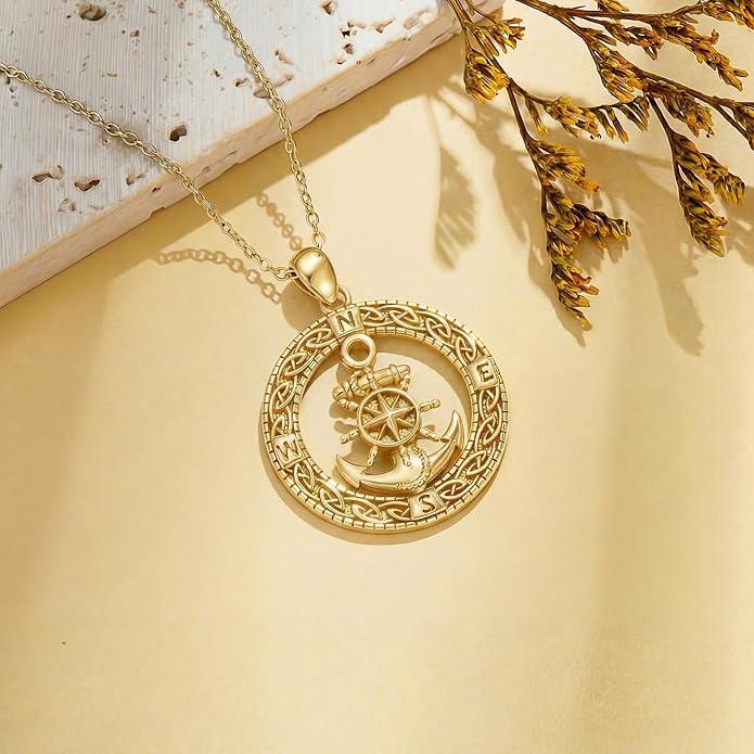 Compass/Sailboat/Lighthouse/Rudder Anchor Necklace for Women 18K Gold Plated Nautical Navy Jewelry Sea Lover Sailor Necklace Mothers Day Gifts for Women Mom Wife