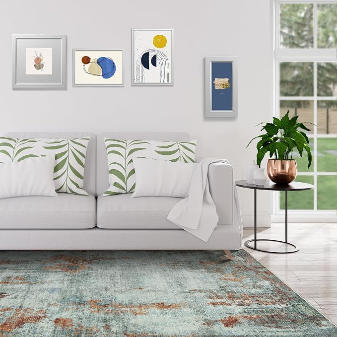 5x7 Area Rugs for Living Room Rug Washable: Modern Rug for Dining Room Bedroom Carpet Non Slip Low Pile 5 by 7 Indoor Abstract Nursery Home Office Red Brown
