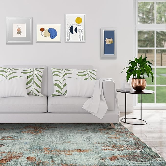 8x10 Area Rugs for Living Room Rug Washable: Modern Large Rug for Dining Room Bedroom Carpet Non Slip 8 by 10 Indoor Abstract Nursery Home Office Red Brown