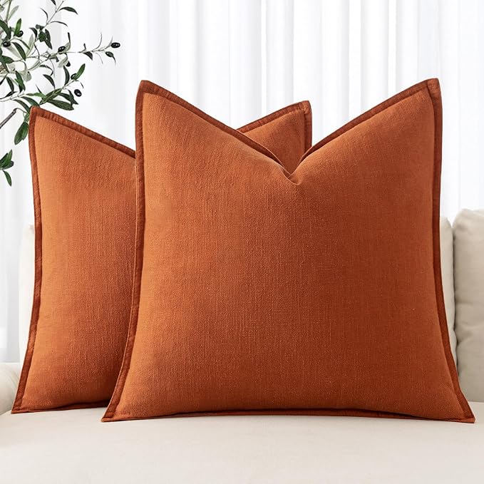 MIULEE Decorative Linen Euro Sham Pillow Covers 26x26 Burnt Orange | Boho Farmhouse Fall Autumn Couch Throw Pillows for Bed, Pack of 2 Accent Modern Pillowcases, Sofa Livingroom Home Decor