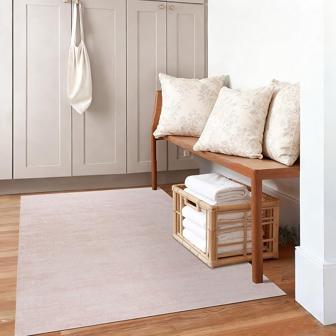 4x6 Rug for Girls Room Dorm Washable Non Slip Modern Pink Small Area Rugs | Boho Aesthetic Light Blush Carpet, Ombre Low Pile Soft, for Nursery Bedroom Living Room, with Foldable Rubber Backing