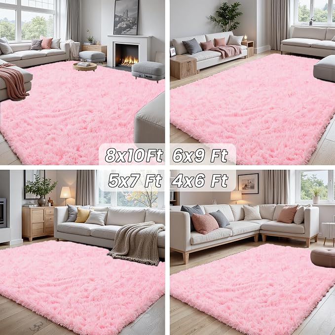 4x6 Area Rugs for Living Room Rug: Soft Fluffy Shag Light Pink Rugs for Bedroom, Non-Slip Large Fuzzy Plush Rug Indoor Floor Carpet for Nursery Kids Boys Girls Room, Dorms, Playroom, Modern Home Decor
