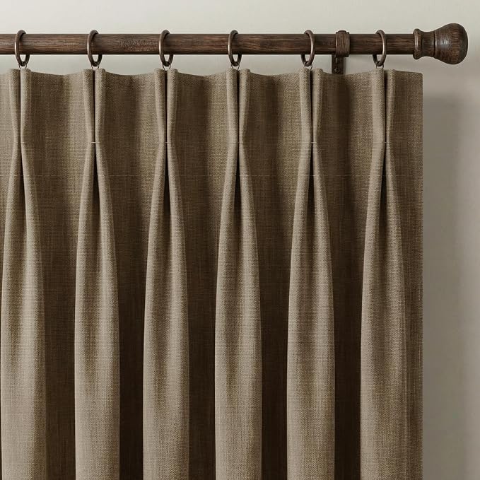 NICETOWN Heavyweight Pinch Pleat Curtains 395GSM Fabric, W40 x L90 Toasted Hazelnut Brown Faux Linen Drapery for Cozy Living Room, Thermal Insulated Double-Sided Textured Panels (1 Pair with Hooks)