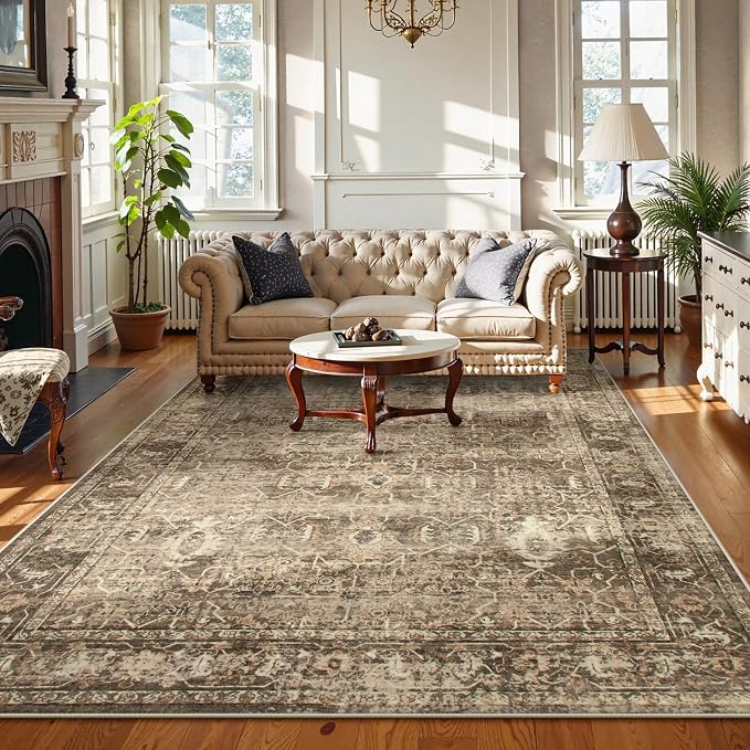 Lahome Margot Vintage 6x9 Washable Brown Rugs for Living Room Bedroom, Soft Dining Room Rugs for Under Table, Non Slip Indoor Throw Carpet for Entryway Kitchen Office (6x9ft,Brown)