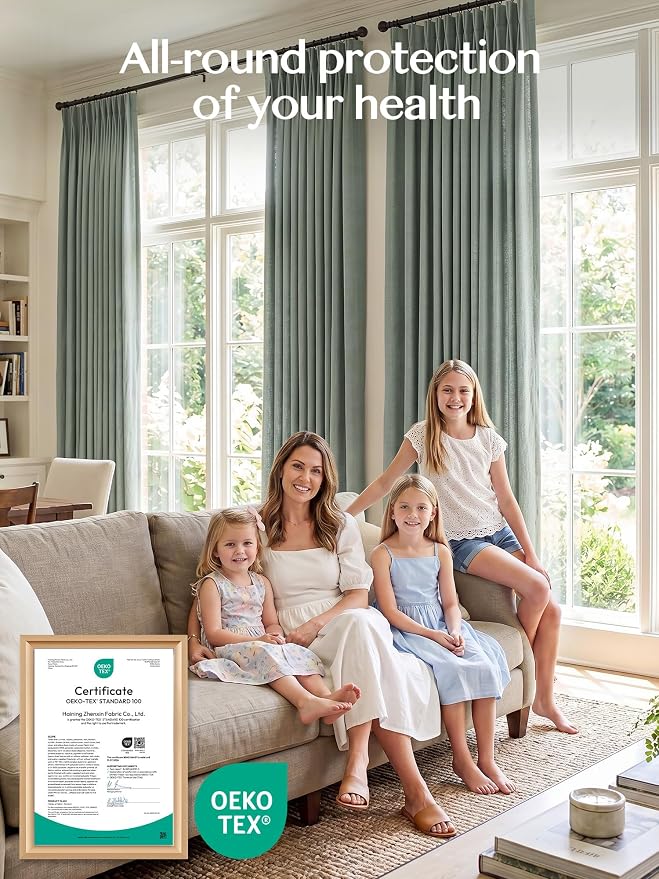 THREE GIRLS Pinch Pleated Linen Curtains 84 Inch Length 2 Panels, Light Filtering Linen Blend Drapes 40" W x 84" L, Sage Green Neutral Curtains for Living Room Bedroom with Hooks