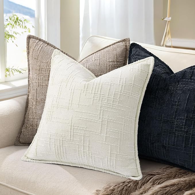 decorUhome Chenille Throw Pillow Covers 26x26 Set of 2,Midnight Blue | Soft Texture, Slubby Modern Design, Flange Edges, Cozy Accent Pillow Covers for Couch, Sofa, Bed, Living Room