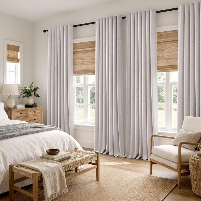 MIULEE 100% Blackout Linen Curtains for Bedroom 66 x 84 Inch Ivory 2 Panels | Thermal Insulated, Room Darkening Drapes for Living Room, Back Tab Rod Pocket Pinch Pleated, Solid Luxury Decor