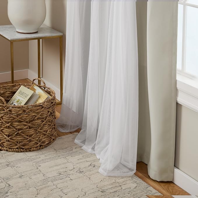 TOWN & COUNTRY LUXE Talia Double Layer Indoor Curtains, Sheer and Room Darkening Blackout, Grommet Top, Energy Efficient, 2-Pack Set, 52"x96", Cloud Grey