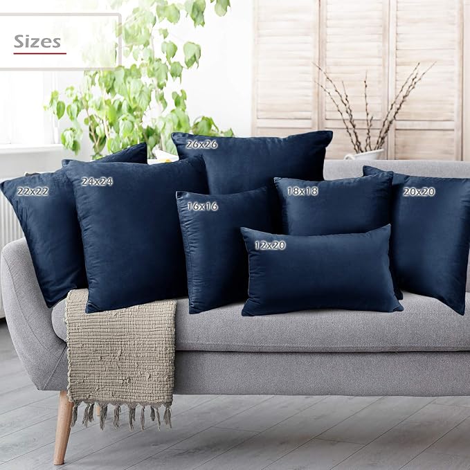 Nestl Throw Pillow Covers, Cozy Velvet Decorative Autumn Pillow Covers 22 x 22 Inches, Soft Solid Couch Pillow Covers for Sofa, Bed and Car, Set of 2 - Navy Blue