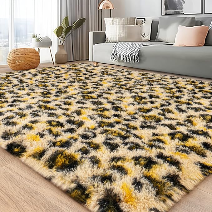 Large Area Rugs for Living Room Bedroom 5x7 Cheetah Fluffy Shag Rugs | Ultra Soft Leopard Shaggy Plush Fuzzy Modern Indoor Throw Floor Carpet for Kids Girls Boys Dorm Nursery Home Decor Aesthetic