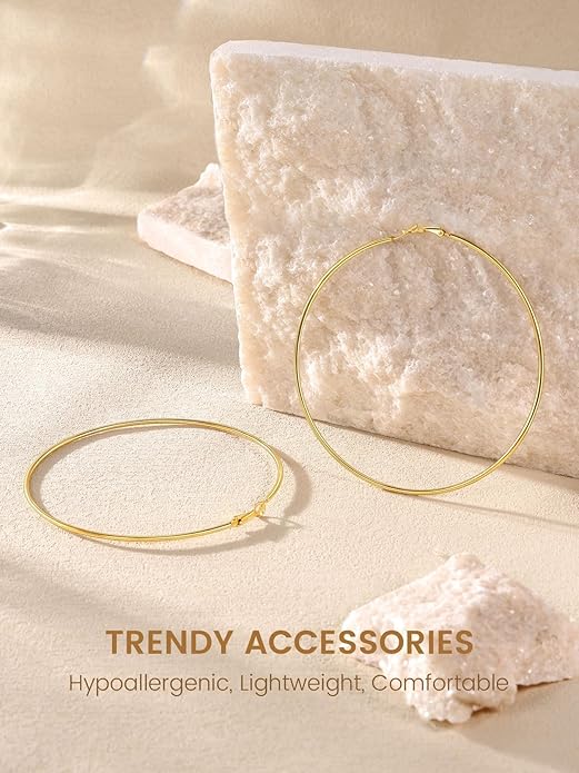 KeyStyle Gold Hoop Earrings for Women, Stainless Steel Hoops Earring Lightweight Loops, 2 mm Thick Hypoallergenic Circle Endless Thin Hoop (20/30/40/50/60/70/80/90/mm)