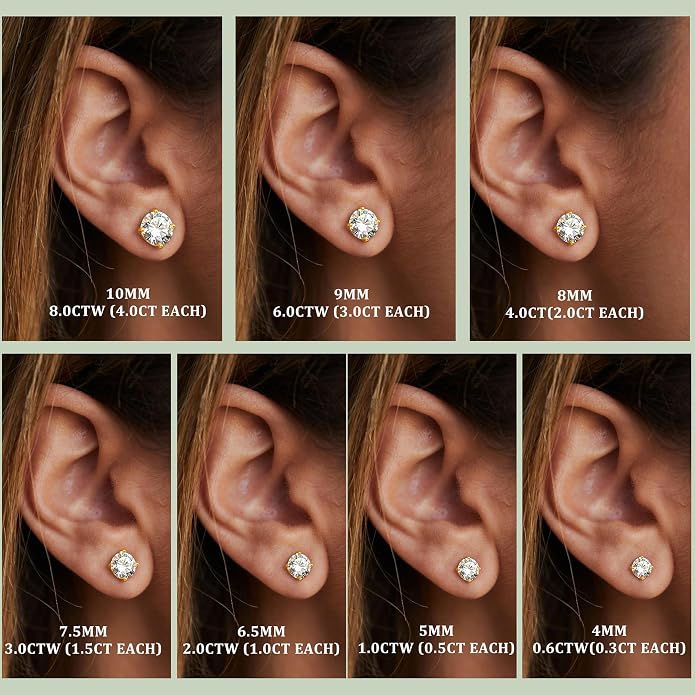 Moissanite Stud Earrings : 18K White Gold Plated Solid 925 Sterling Silver Earring Hypoallergenic Dainty Flat Back Stud Earrings Jewelry for Women Men D Color VVS1 Clarity