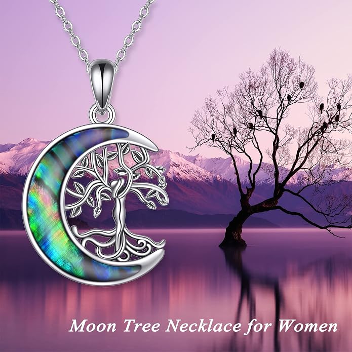 ONEFINITY Tree of Life Necklace for Women Sterling Silver Abalone Shell Crystal Tree of Life Pendant Necklace Family Tree Jewelry for Mom Daughter Sister Girls Christmas Gifts