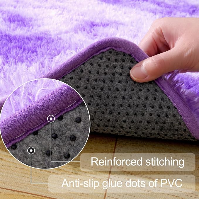 qulint 4x6 Purple Area Rugs for Bedroom, Soft Fluffy Rug for Living Room | Fuzzy Shag Small Carpet, Plush Shaggy Tie-dyed Purple Rug for Dorm Kid Room Classroom Home Decor
