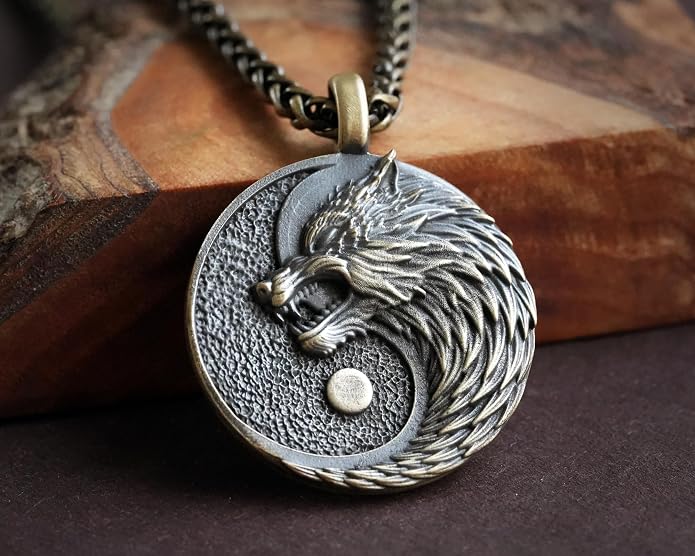 Yin Yang Necklace For Men Ancient Looking High Quality Pendant Jewelry - Yin Yang Gifts - Viking Jewelry for Men