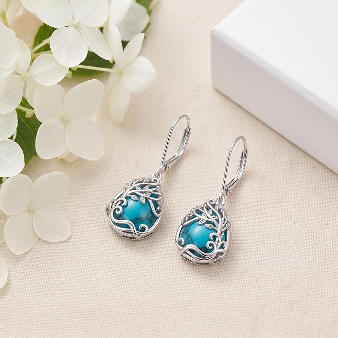 Teardrop Tree of Life/Filigree Earrings for Women Dangle Leverback Earrings Jewelry Gift Anniversary For Her