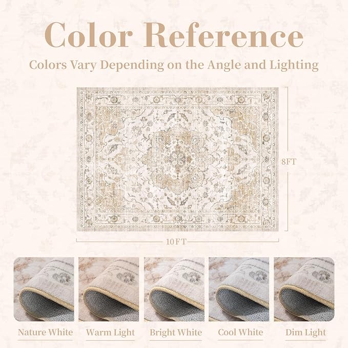 PADOOR 8X10 Area Rug,Rugs for Living Room,Soft Beige Rugs for Bedroom,Machine Washable Rug Non Slip Carpet for Dining Room Living Room Bedside Office