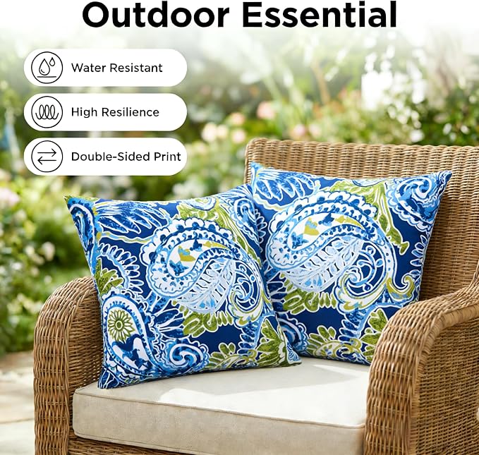 JMGBird Green Outdoor Pillows Waterproof Outdoor Pillow Covers with Insert | 18x18 Outdoor Throw Pillows Waterproof Outdoor Patio Pillows Paisley Print Decorative Pillows for Couch ,Patio Furniture