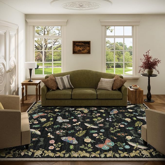 Machine Washable Rug for Living Room: 5x7 Area Rugs Vintage Rugs Stain Resistant Non Slip Low Pile Lightweight Soft Carpets for Bedroom Kitchen Dining Room Nursery Kids Room Farmhouse Home Office