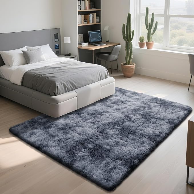 Fluffy Rug Shag Area Rug, Mottling Dark Grey 2x4 Area Rugs for Bedroom, Small Bedside Rug, Soft Fluffy Shag Entryway Throw Rugs for Living Room Bedroom Room Home Decor