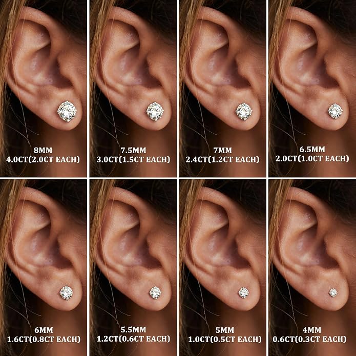 Moissanite Stud Earrings : 18K White Gold Plated Solid 925 Sterling Silver Earring Hypoallergenic Dainty Flat Back Stud Earrings Jewelry for Women Men D Color VVS1 Clarity