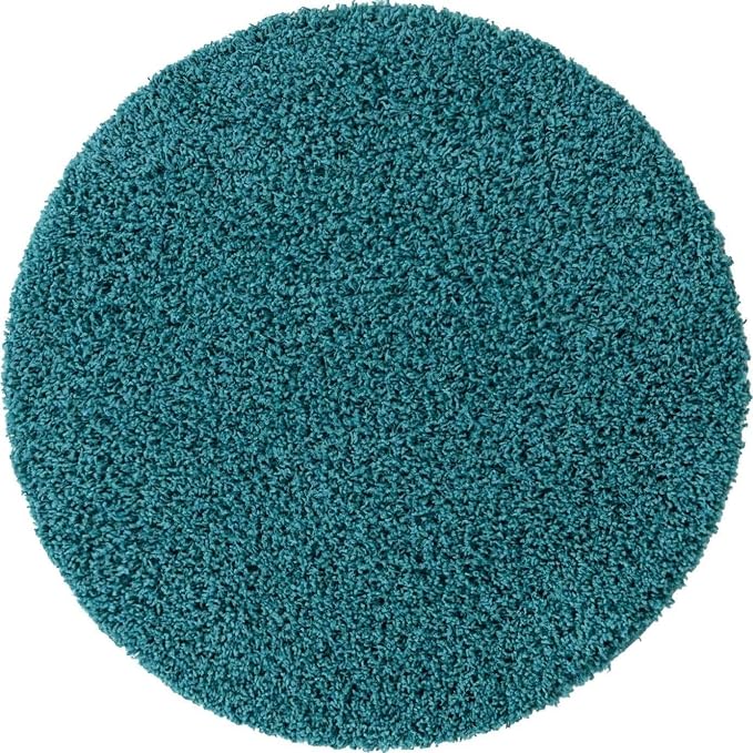 Unique Loom Solid Shag Collection Area Rug (3' 3" Round, Deep Aqua Blue)