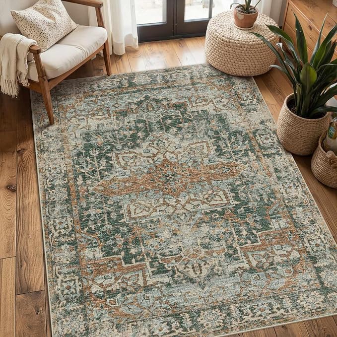 Rugxara 3x5 Rug for Entryway Bedroom Washable Area Rugs Carpet, Green