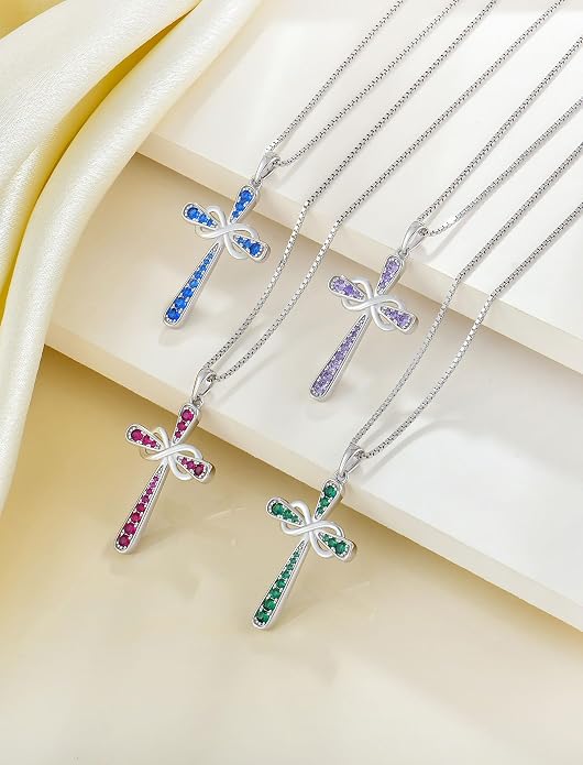 YL 925 Sterling Silver Cross Necklace for Women Halo Infinity Pendant Cubic Zirconia Jewelry for Mom