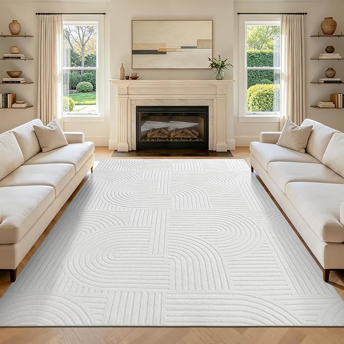 Pauwer 6x9 Washable Area Rugs for Living Room Modern White Solid Color Soft Fluffy Rugs for Bedroom Non Slip Boho Accent Indoor Mat Floor Carpet Cover for Kids Room Dining Room Kitchen Office