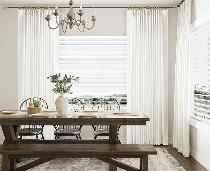 Aersas Ivory White Pinch Pleat Linen Curtains 72 Inch Length 2 Panels Set for Bedroom Dinging Room Semi Sheer Boho Farmhouse Neutral Window Curtains 72 Inches Long for Living Room Nursery 40x72