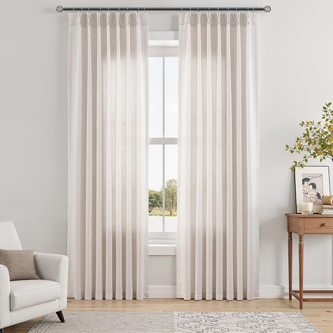 Aersas Cream Linen Pinch Pleated Curtains 84 Inches Long for Bedroom Modern Farmhouse Semi Sheer Curtain Light Filtering Window Treatments with Hooks Rod Pocket for Living Room Laundry Room 40x84