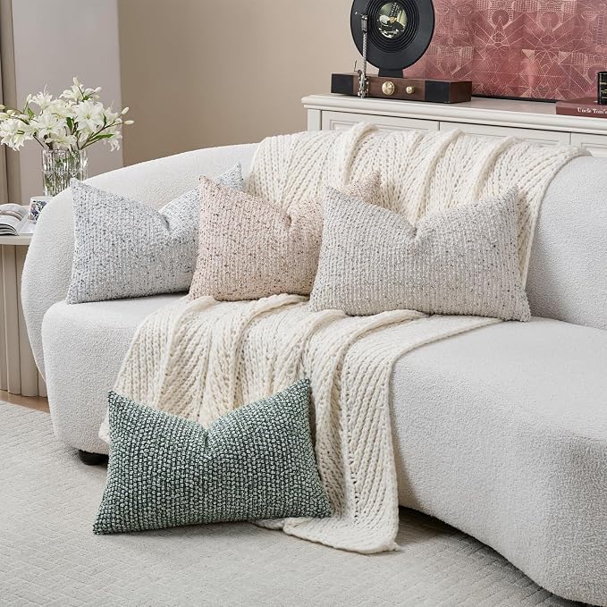 DEZENE Striped Throw Pillow Covers 12x20 Set of 2 Blue Textured Boucle Chic Morden Boho Accent Farmhouse Rectangular Lumbar Decorative Couch Pillow Covers for Home Decor Bed Sofa Living Room