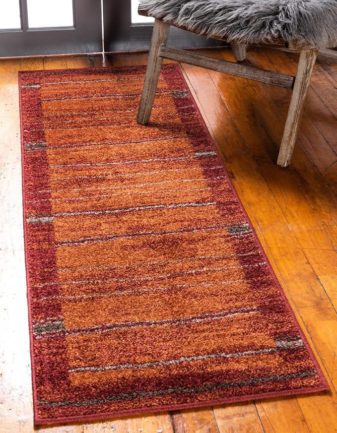 Unique Loom Autumn Collection Modern Contemporary Casual Abstract Area Rug (Terracotta/ Burgundy Border, 2 ft 6 in x 10 ft Runner)