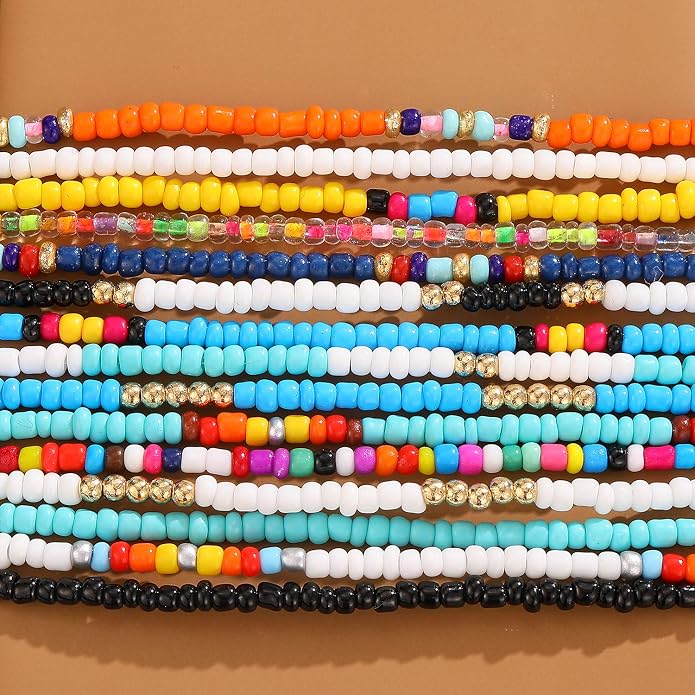 XIJIN 8Pcs Handmade Beaded Anklets for Women Boho Colorful Beads Ankle Bracelets Adjustable Foot Anklet Set
