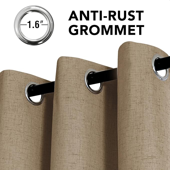 H.VERSAILTEX Linen Curtains 100% Blackout Curtains for Bedroom 108 inch Long Full Light Blocking Nature Linen Blended Window Curtains for Living Room Nickel Grommet (2 Panels, Heathered Macchiato)