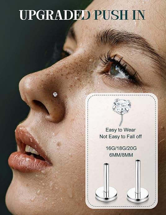 Nose Rings Studs Flat Back Earrings Hypoallergenic - Threadless Surgical Steel Nose Ring Studs Cartilage Earring Monroe Nostril Labret Medusa Tragus Conch Helix Piercing Jewelry for Women Men 28Pcs