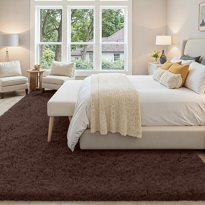 5x7 Area Rug for Living Room, Ultra Soft Fluffy Shag Rugs for Bedroom, Non-Slip Large Fuzzy Plush Rug Indoor Floor Carpet for Nursery Kids Office Dorm Modern Decor, Brown
