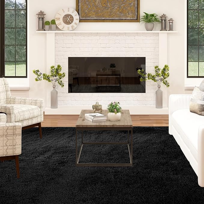 Area Rug 10x12 Living Room Black - Large Soft Fluffy Non-Slip Carpet | Cloud-Soft Comfort: Microfiber Memory Foam Layers Cradle Every Step - Cozy Warmth Your Whole Family Will Sink Into Daily