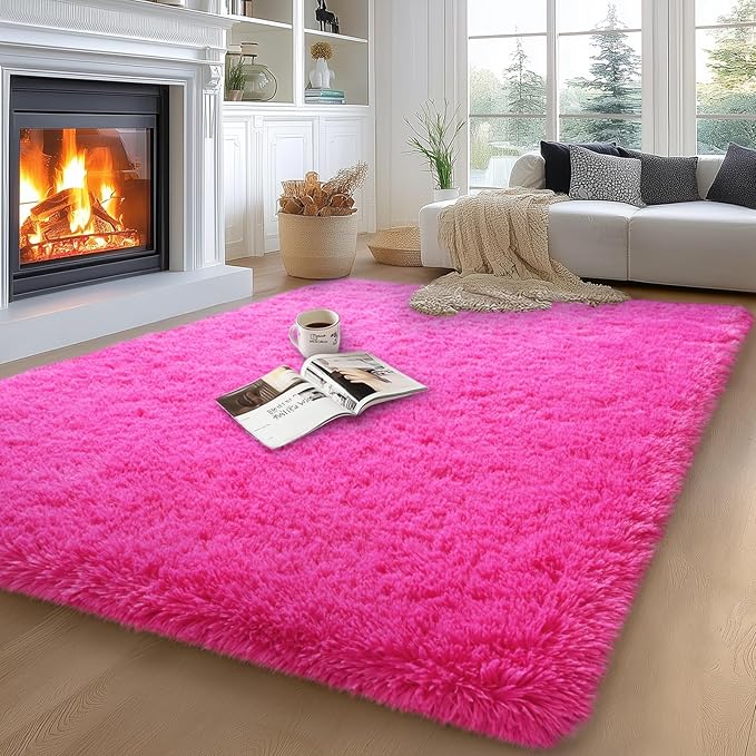 qulint 5x7 Area Rug for Living Room, Fluffy Hot Pink Rugs for Bedroom | Soft Shag Shaggy Large Carpet for Nursery Kid Room, Fuzzy Plush Modern Solid Rug for Classroom Dorm Besides Home Decor